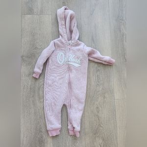 OshKosh B'Gosh pink knit hooded baby onesie size 12 months